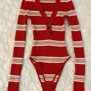 Forever 21 Rust w/Stripes Bodysuit Sweater Women’s Sz M